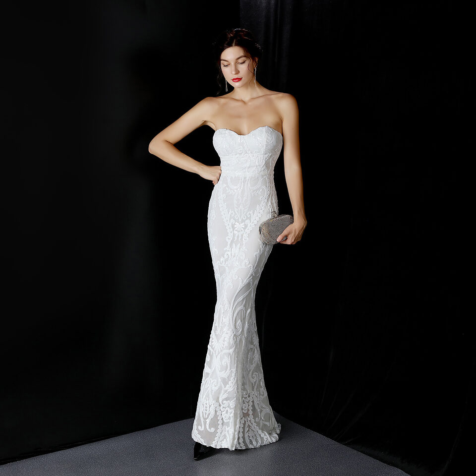 Sequined Long Dress Skirt Prom Party Etiquette Celebration