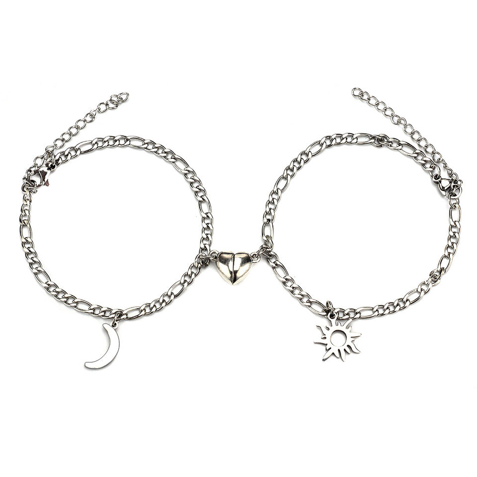 2Pcs Sun Moon Charm Magnet Attraction Stainless Steel