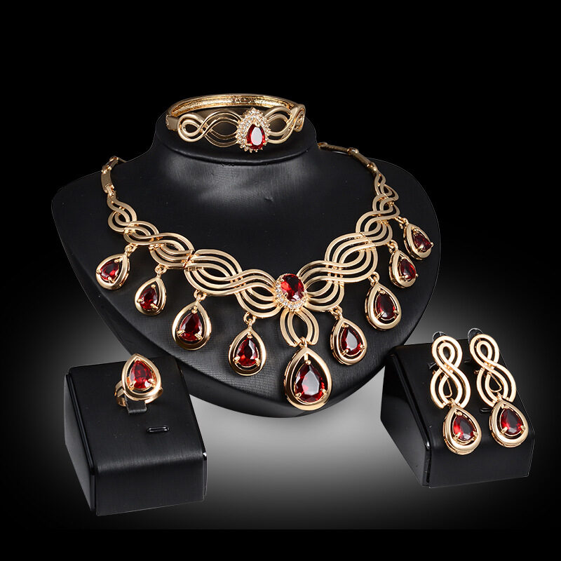 Set Jewelry Fashion Gems Necklace And Earrings Alloy