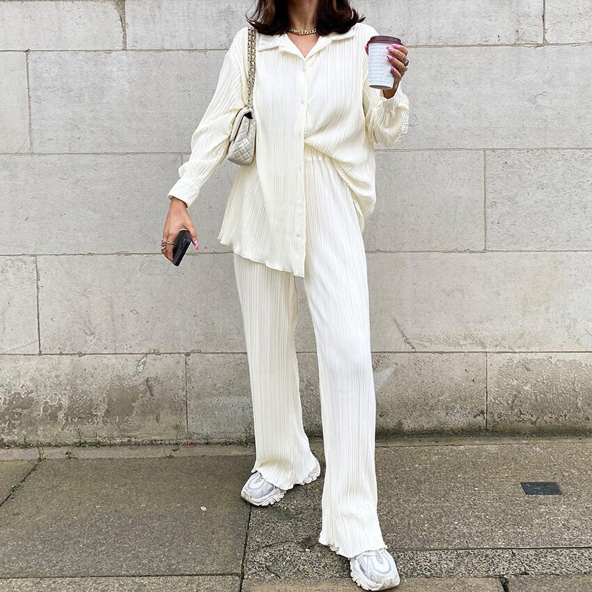 Pleated Casual Shirt Suit Long-sleeved Trousers