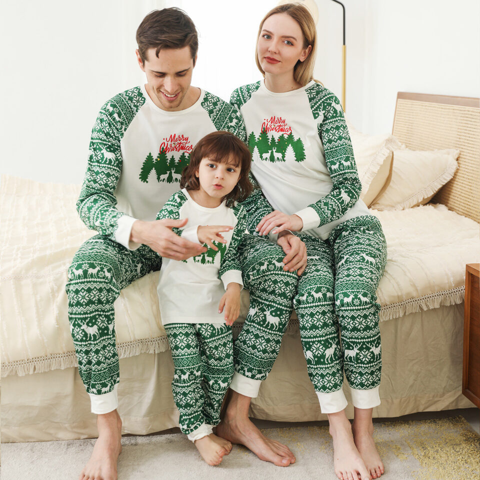Printed Round Neck Color Matching Parent-child Christmas Family