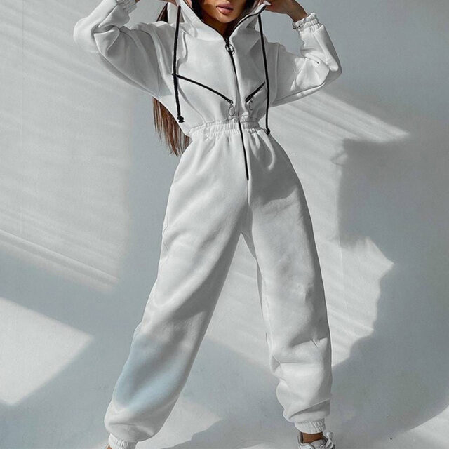 Casual Women Basic Hoodie Two Piece Sets Zipper