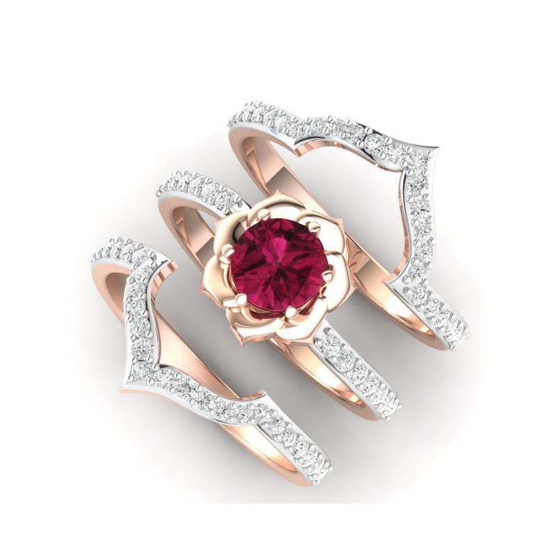 Exquisite Rose Gold Flower Ring Anniversary Proposal Jewelry