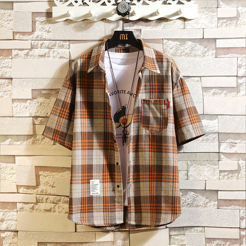 Men's Plus Size Casual Short-sleeved Plaid Shirt