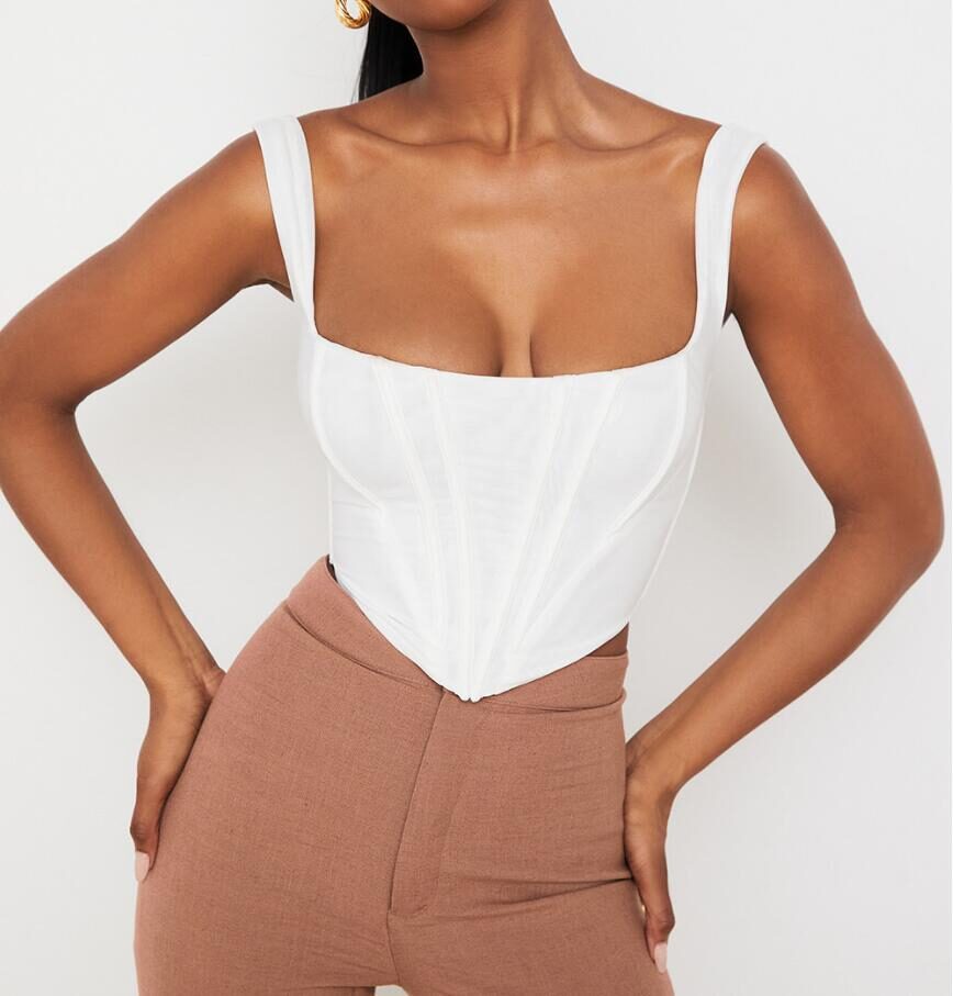 Fashion Hot Girl Fish Bone Square Neck Umbilical