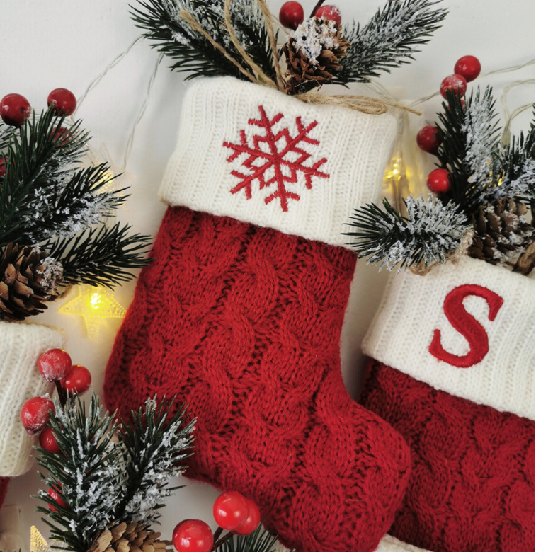 Woolen Knitted Christmas Letter Socks Decoration Pendant Gift