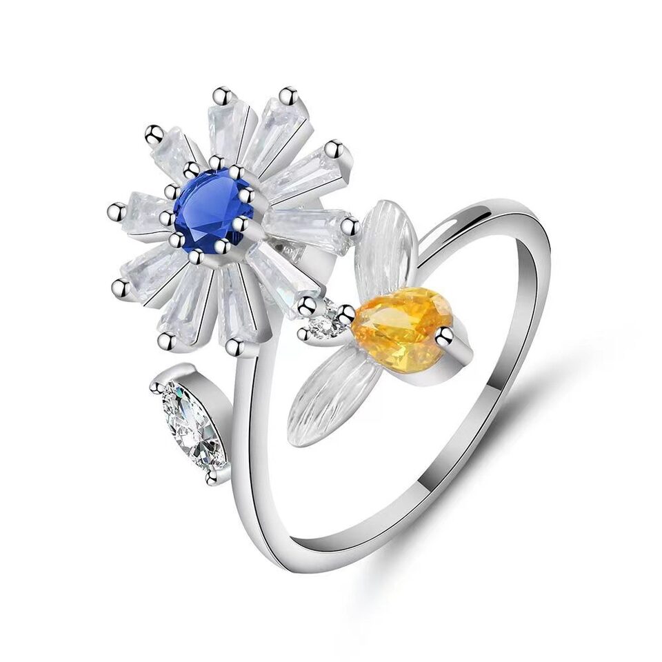 Spinner Ring For Women Flower Bee Elegant Adjustable