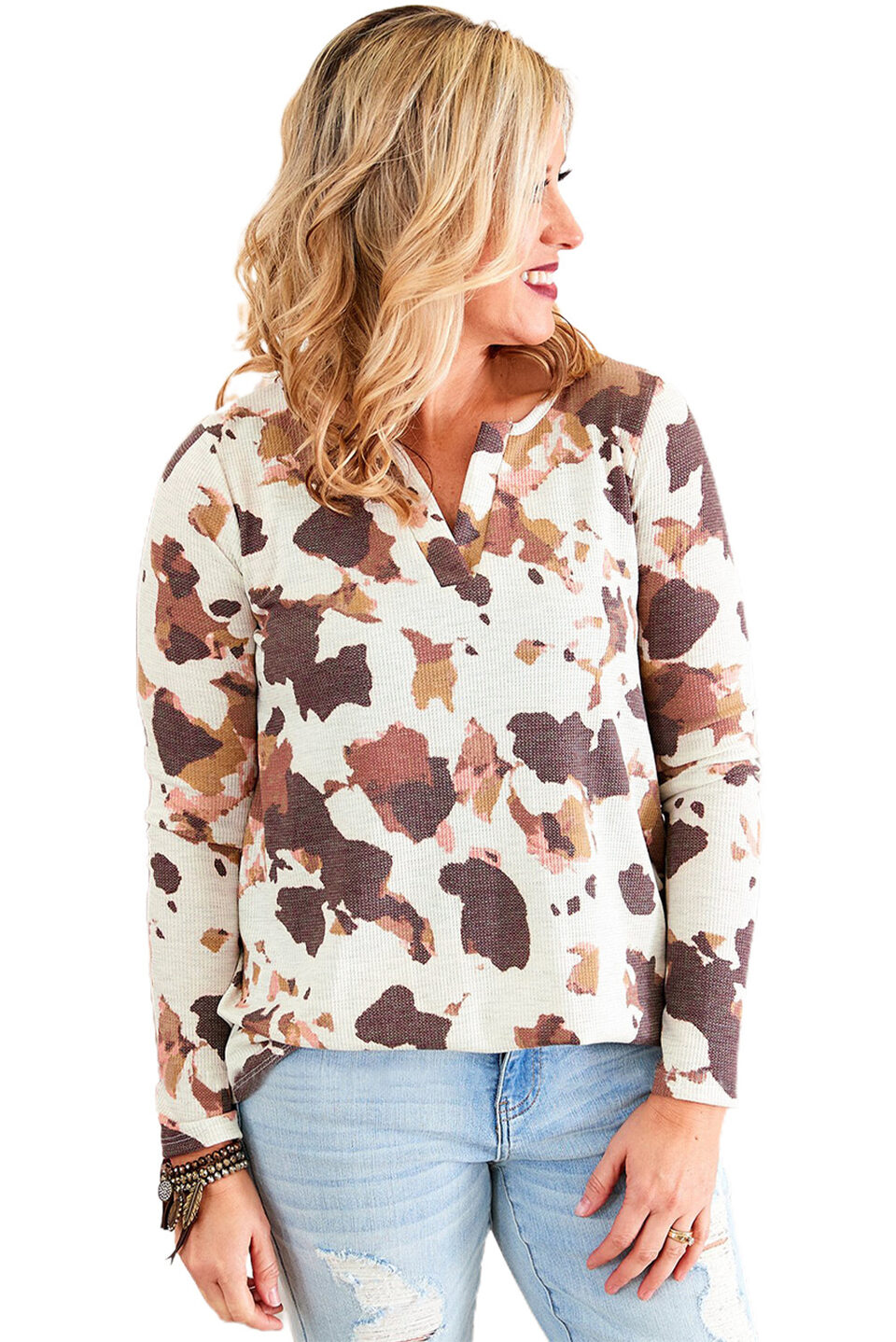 Cow Pattern Half Cardigan Long Sleeved Casual Loose