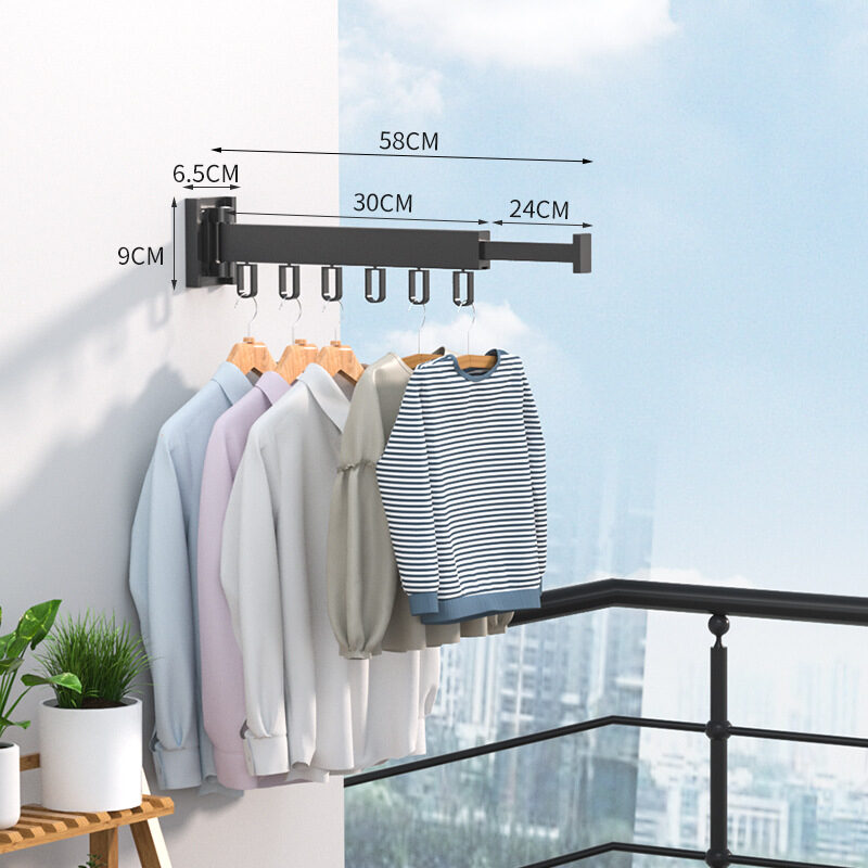 Folding Clothes Hanger Wall Mount Retractable Cloth Drying