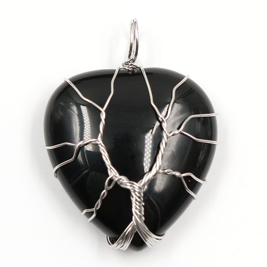 Peach Heart-shaped Lovers Pendant Natural Crystal Tree