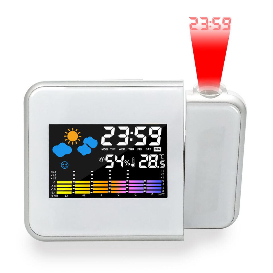 LED Alarm Projection Clock Thermometer Hygrometer Wireless Weather