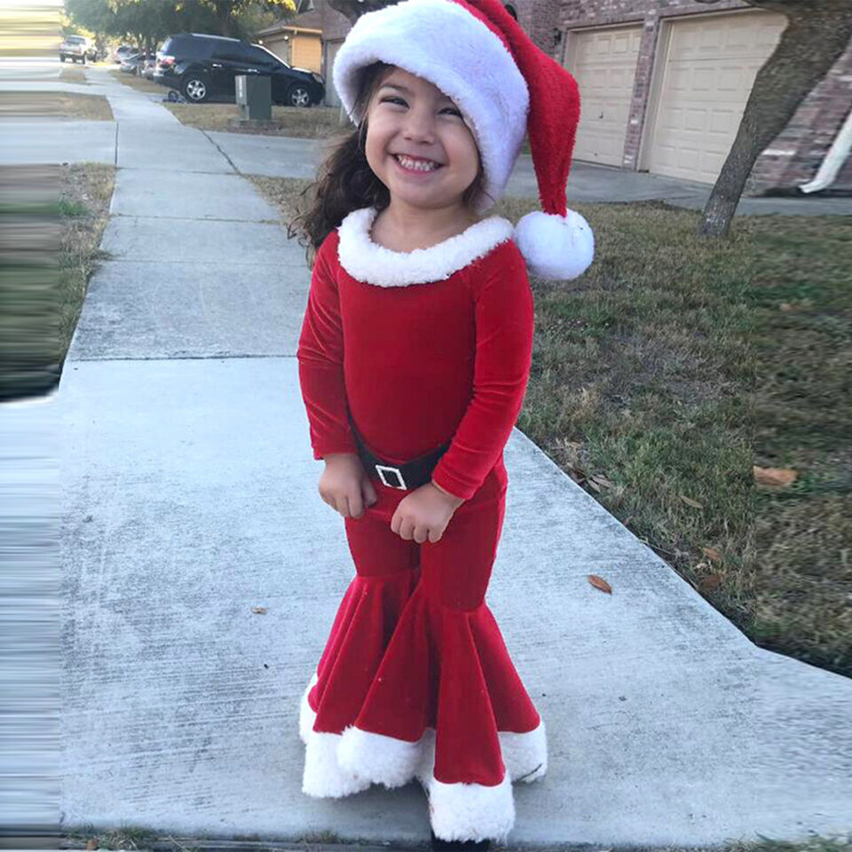 Winter Christmas Long-sleeved Shirt Bell Bottoms Hat Three-piece