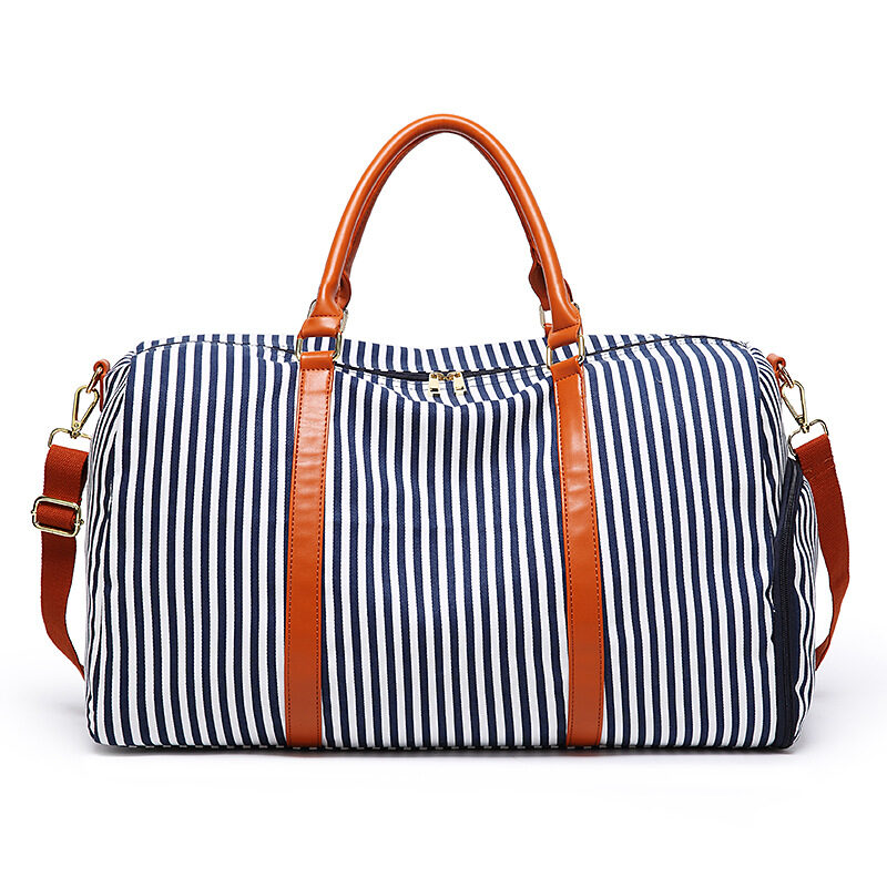 New Fashion Stripe Contrast Color and Leather Canvas
