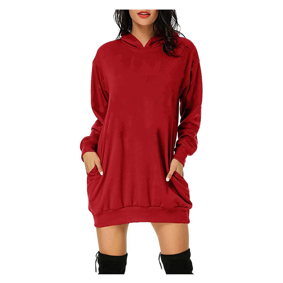Solid Color Hat Dress Sweater Loose Feature Long
