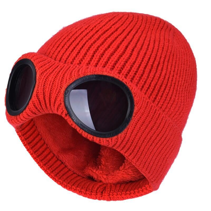 Warm Knitted Woolen Hats With Windproof Glasses Autumn
