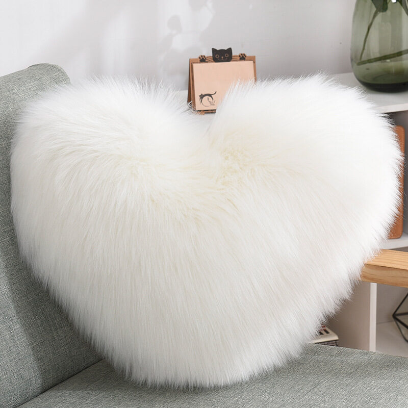Throw Pillows Heart Shape Long Plush Fluffy Shaggy