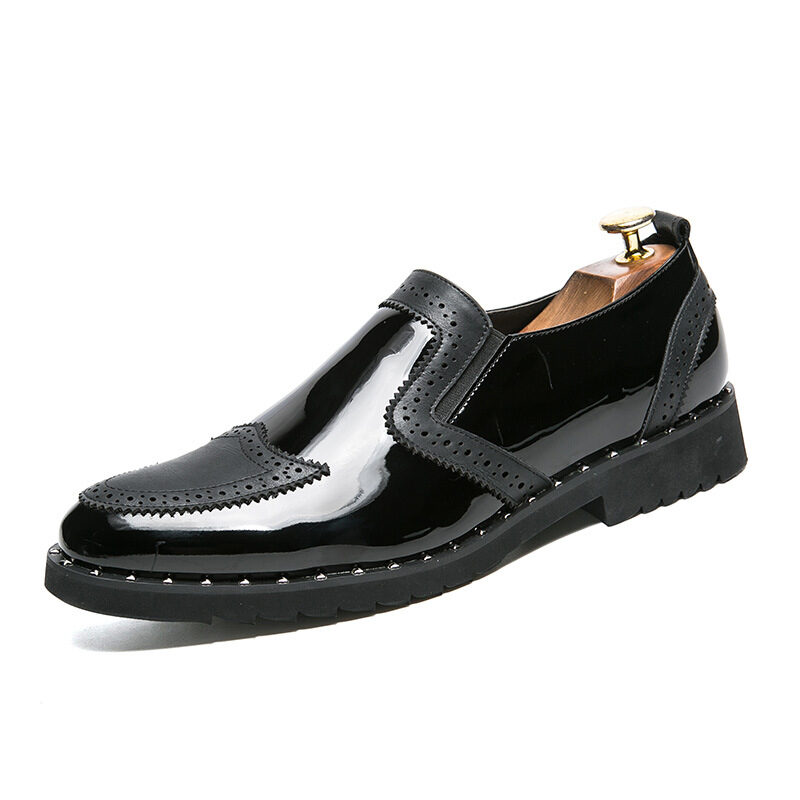 Men Casual Bright Pointed Toe British Small Leather