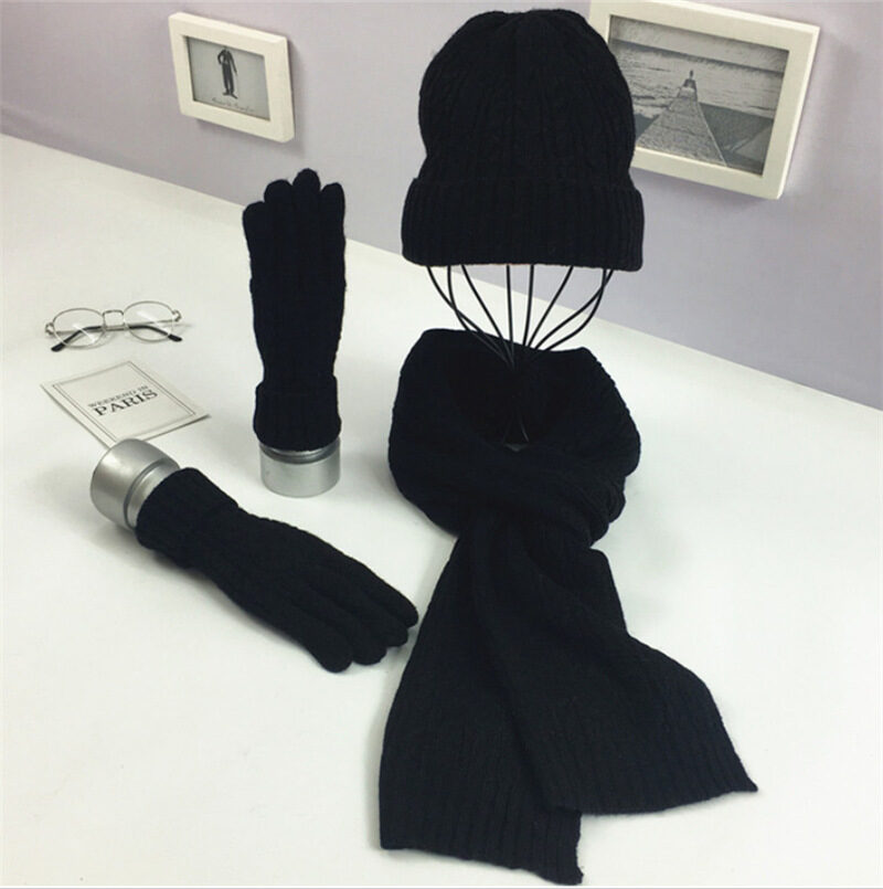 Fashion Solid Color Twist Warm Hat Scarf Glove