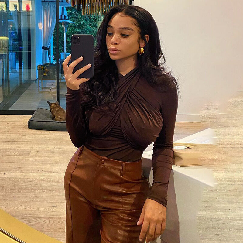 Hang Neck Long Sleeves Over Western Style Slim