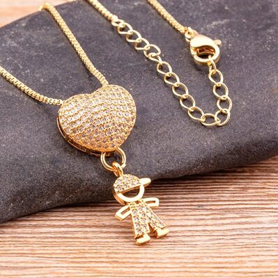 Fashion Jewelry Son Daughter Heart Gold Color Cubic