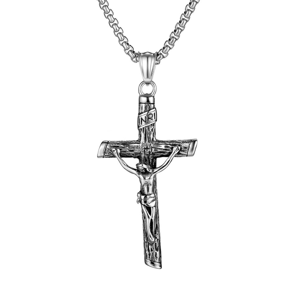 Christian Jesus Cross Pendant Religion Classic Mens Titanium