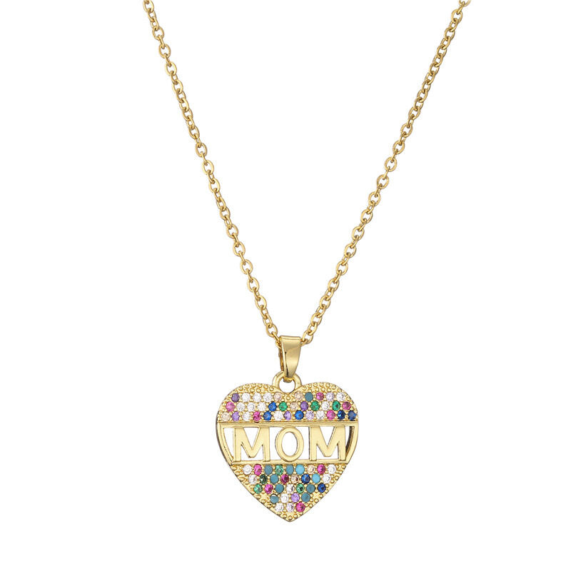 Mothers Day Gift Peach Heart MOM Pendant Necklace