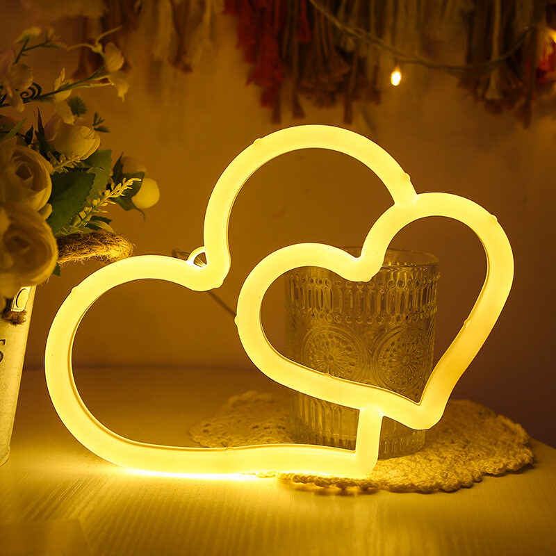 LED Neon USB Battery Powered Double Love Bedroom