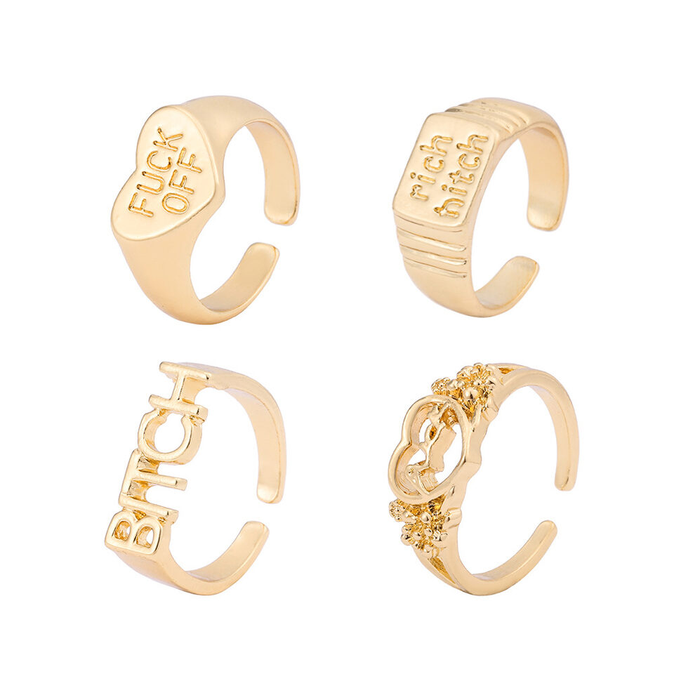 Shaped Rings Vintage Alloy Letter Cutout Heart Set