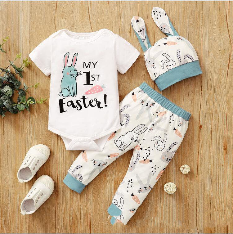 New Easter Print Rabbit Romper Three Piece 2
