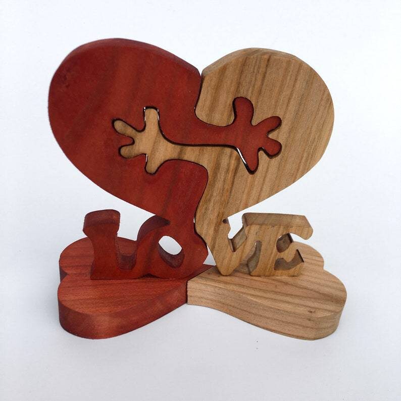 Valentines Day Gift Wooden Heart Love Desktop Ornament