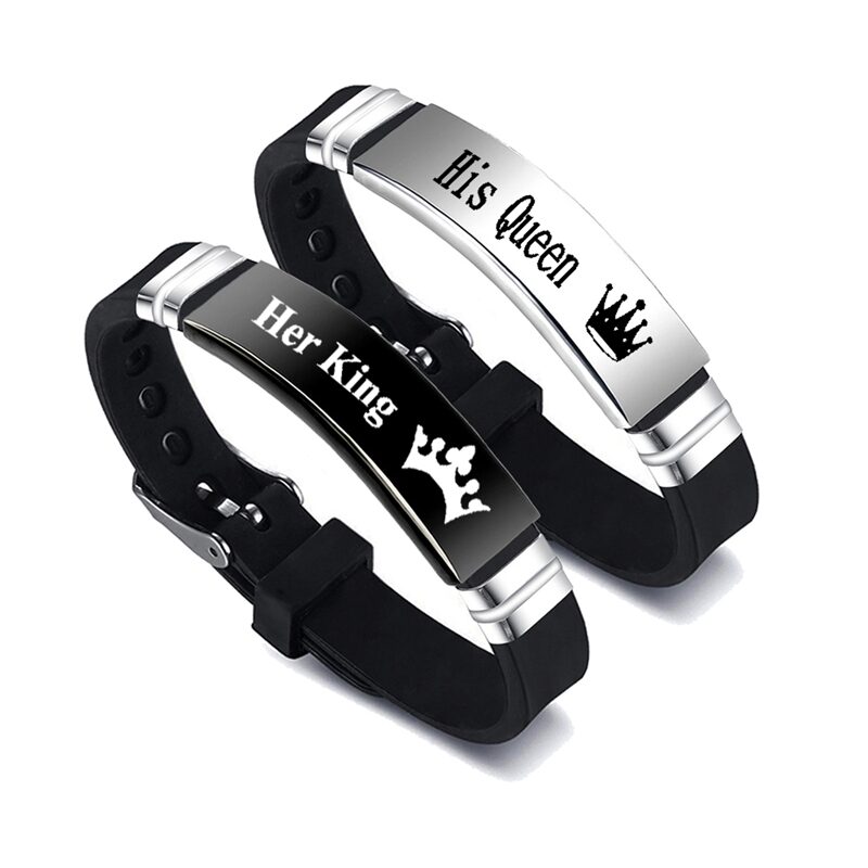 Black Silver Her King His Queen Couple Bracelets