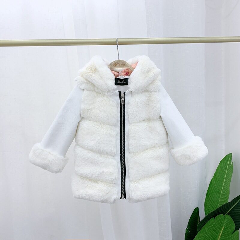 Children's Cotton Coat Rex Rabbit Hooded Faux Fur