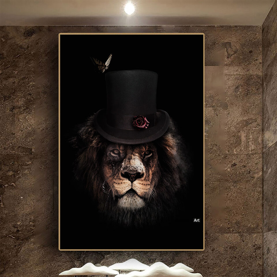 Living Room Decor Wall Black Wildlife Canvas Poster