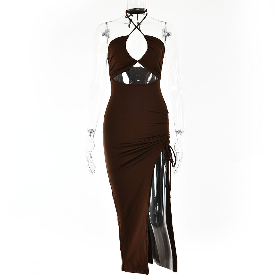 Sexy Halterneck Lace-up Split Dress Summer Y2K Fashion