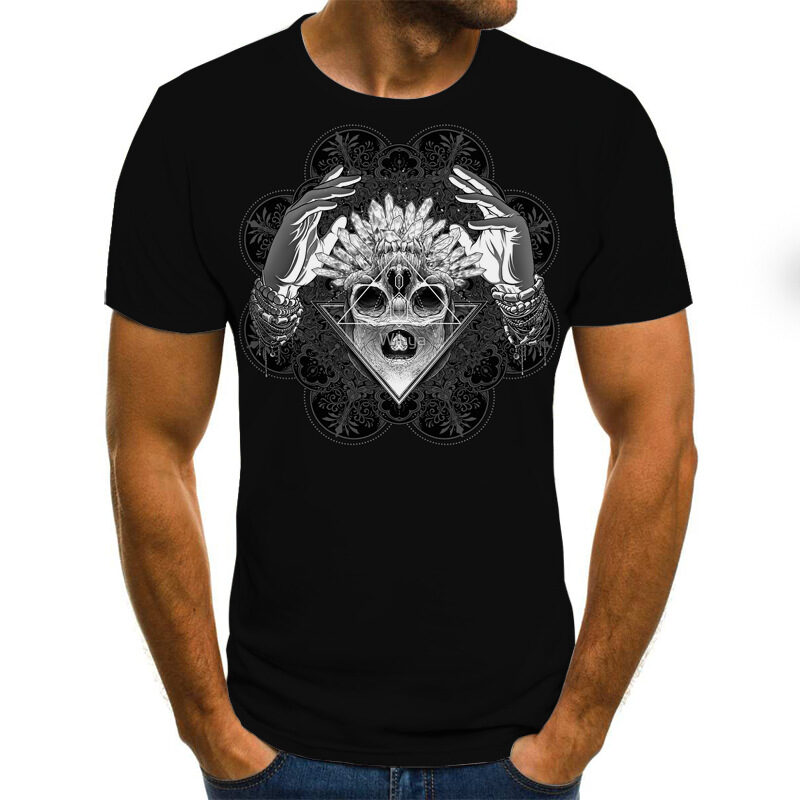 Printed 3DT Shirts Horror Skull Print Short Sleeve