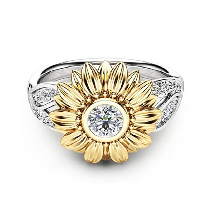 New gold-plated couple ring sunflower flower color separation