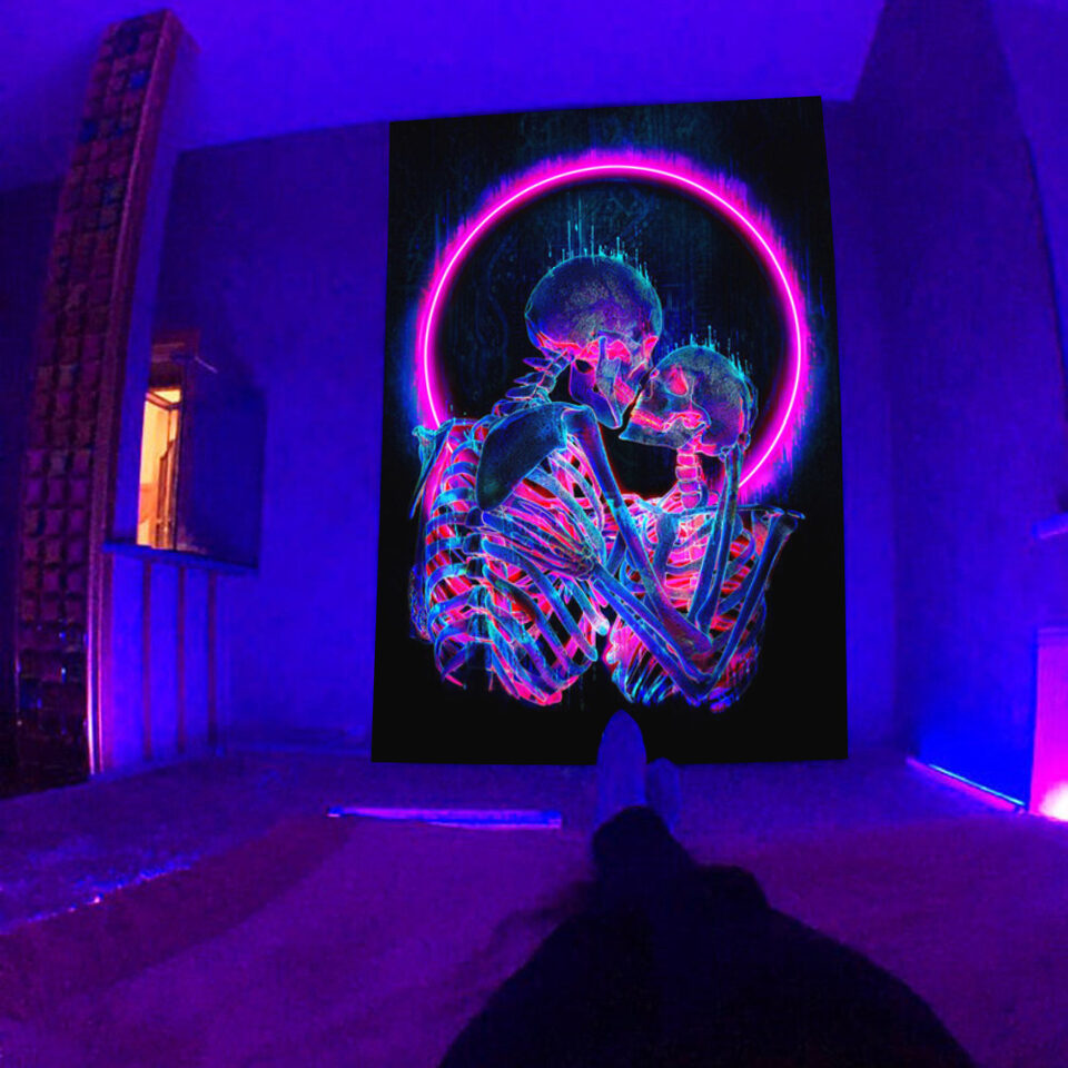 Fluorescent Tapestry UV Psychedelic Mushroom Wall Hung Hippie