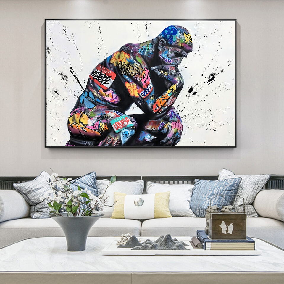 Thinker Man Wall Art Abstract Poster Living Room