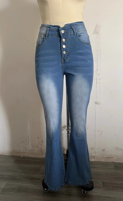 High Waist Bell Bottom Jeans Trendy Wear Washed