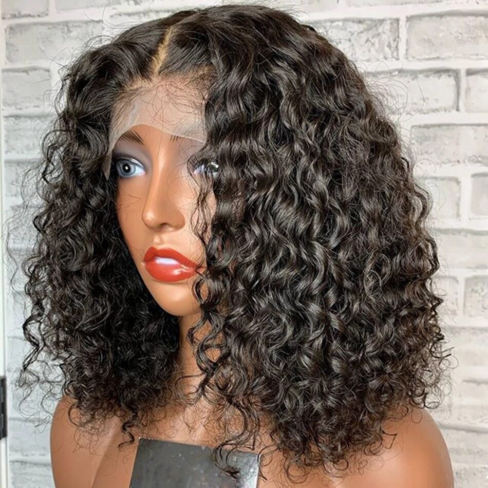 Front Lace Fluffy Black Medium Length Small Curly