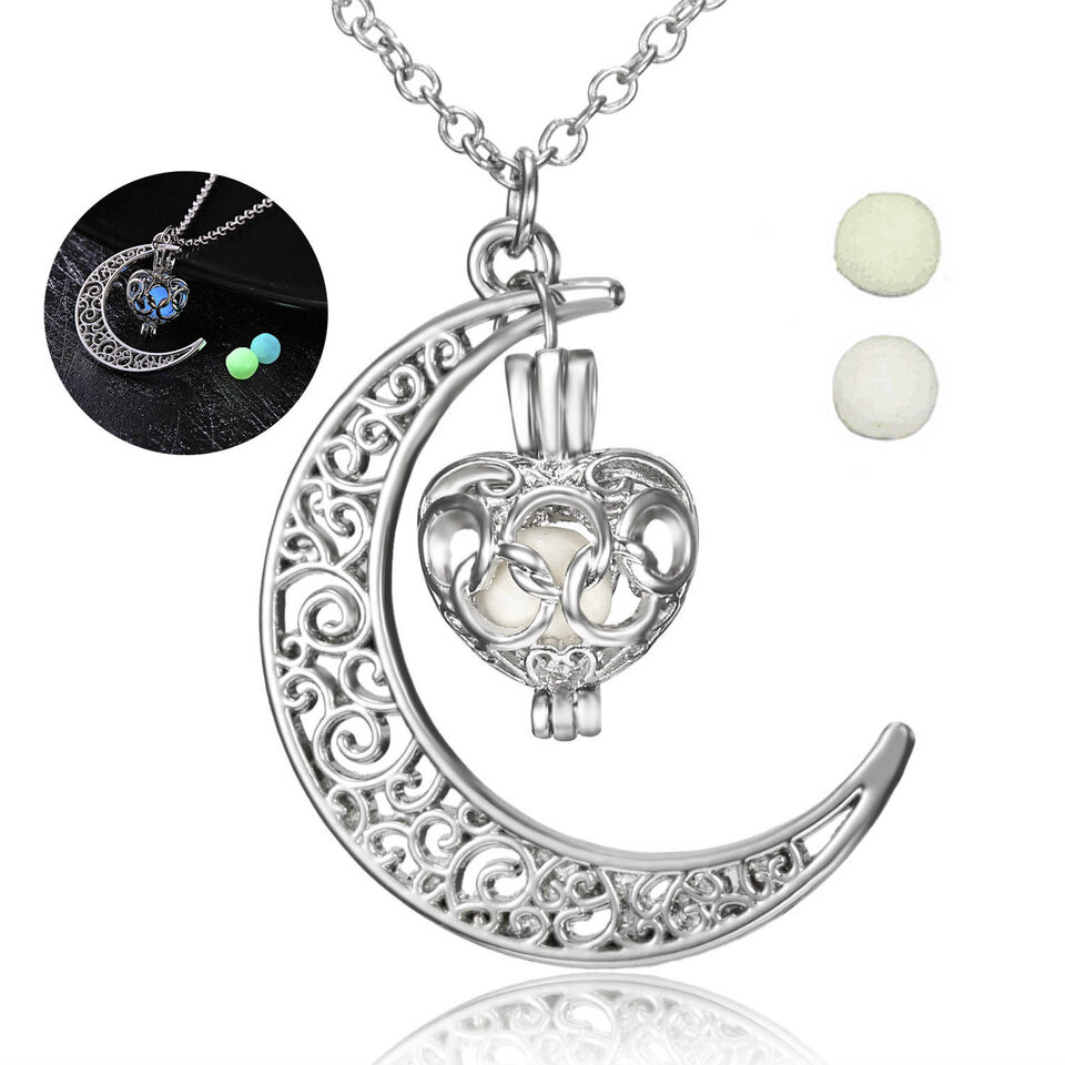 Glow In The Dark Necklace Moon Square Heart