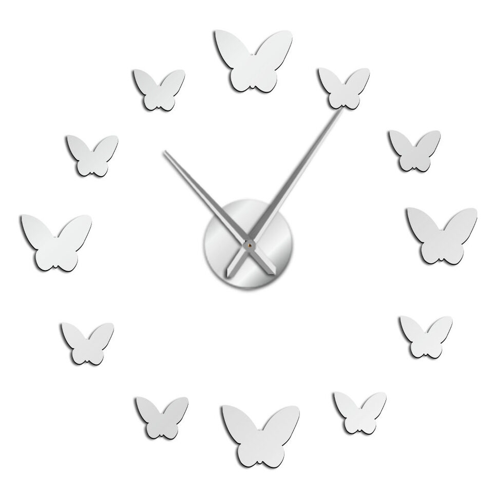 3D Mirror Wall Clock Butterfly Living Room Bedroom