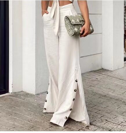 Spring Fashion High Waist Cotton Linen Wide Leg