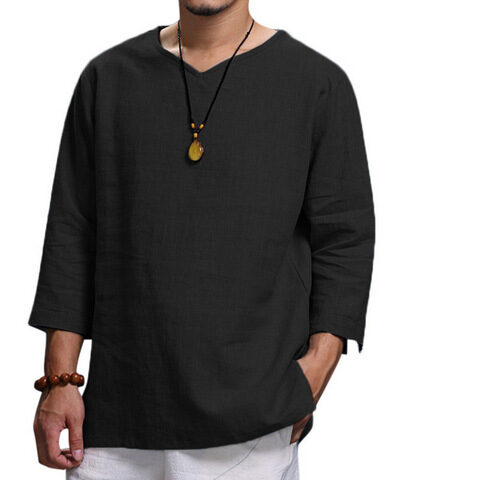 Loose Casual V-neck Top Cotton And Linen Long