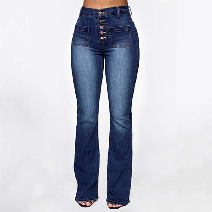 Plus Size Jeans Women Patch Pocket Washed Ladies