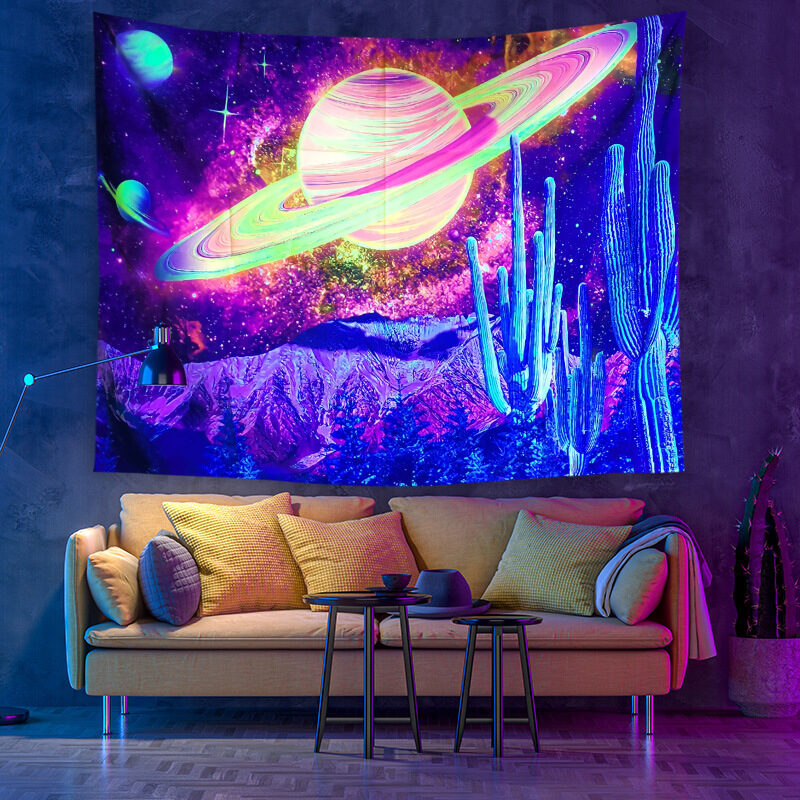 Fluorescent UV Light Psychedelic Mandala Background Ornament