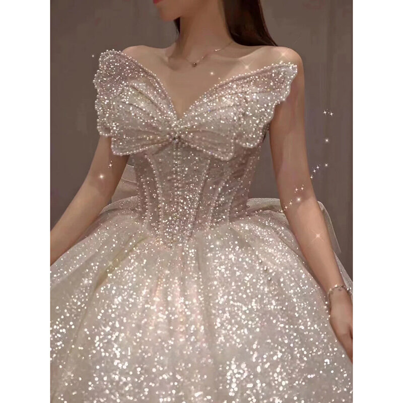One-shoulder High-quality Long Trailing Heavy Industry Retro Wedding