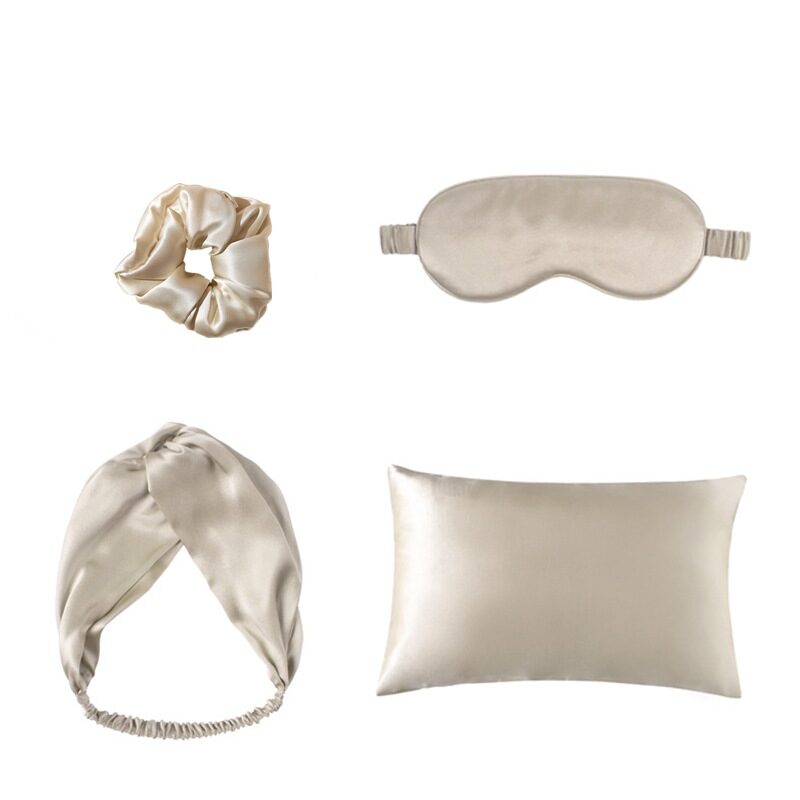 Double-sided Silk Eye Mask Pillowcase Hair Tie Four-piece
