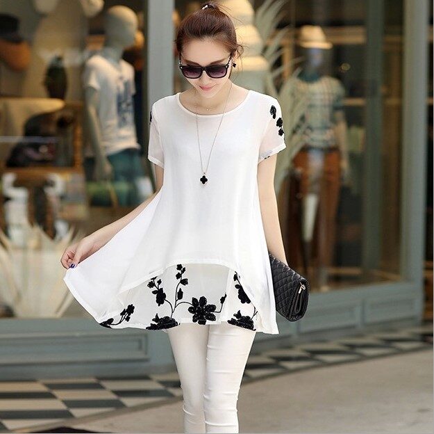 Summer Clothing New Short Sleeve Women's Embroidered Chiffon