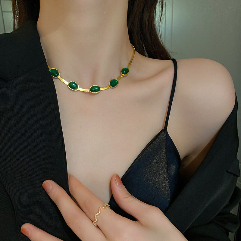 Fashion Jewelry Green Stone Crytal Snake Chain Multilayer